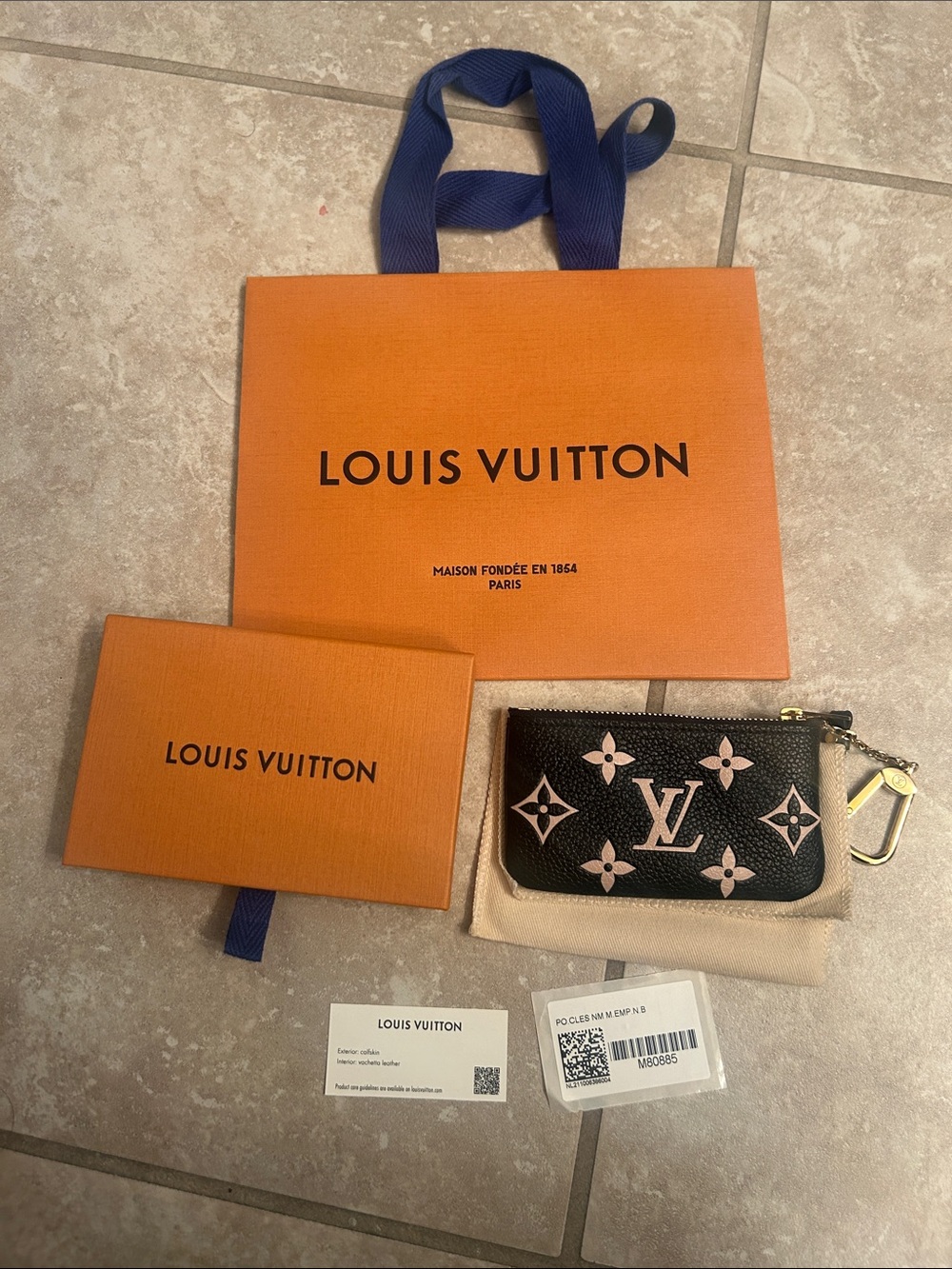 Louis Vuitton Black & Cream / light pink like Monogram Key Pouch NWT
